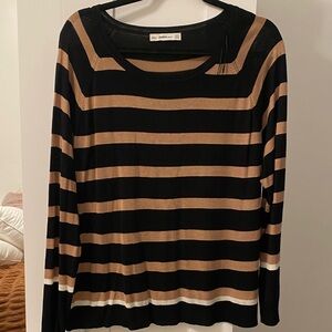 Zara Black and Tan Striped Long Sleeve Top